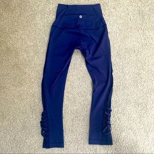 Lululemon blue leggings with sheer sides, size 2